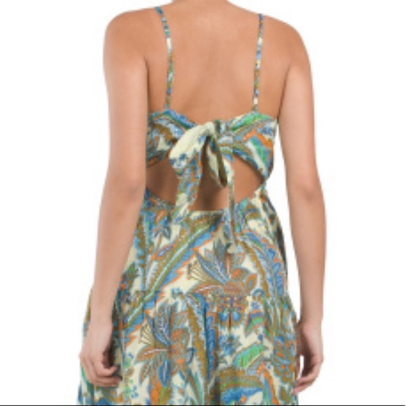 NWT! House of Harlow Boho Floral Ivory/Blue Open Tie Cami Back Maxi Dres… - Picture 3 of 10